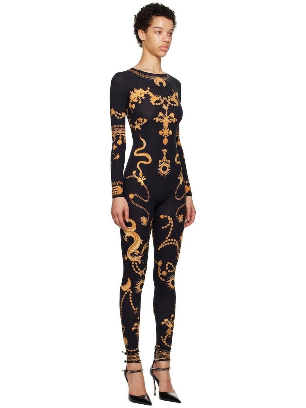 Marine Serre | Women's Ornament Jewelry Long Sleeve Catsuit Jumpsuit Size Small